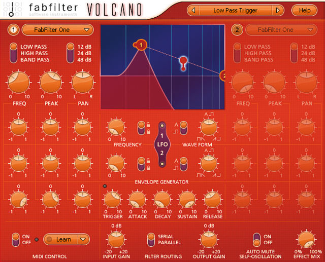 All seven filter types offer high-, low- and band-pass modes.